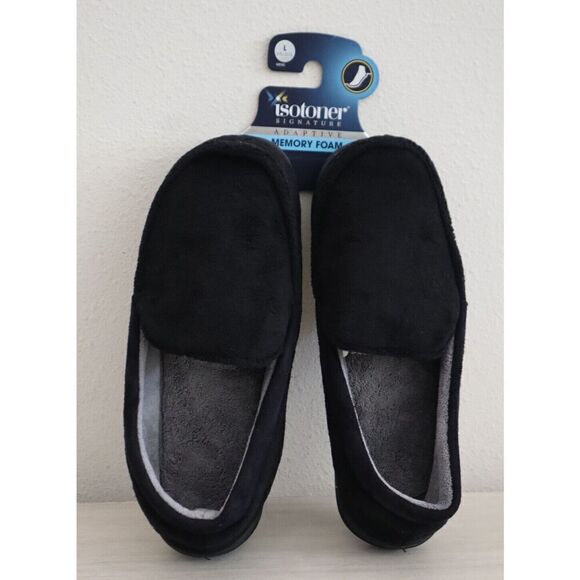 Isotoner A92508 Men's Sz L (9.5-10.5) Black Jared Memory Foam Moc Slippers - Picture 1 of 7